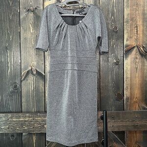 Banana Republic Dress NWT 2 Gray Sheath Office Sleeves Gathered Neck Line Fitted